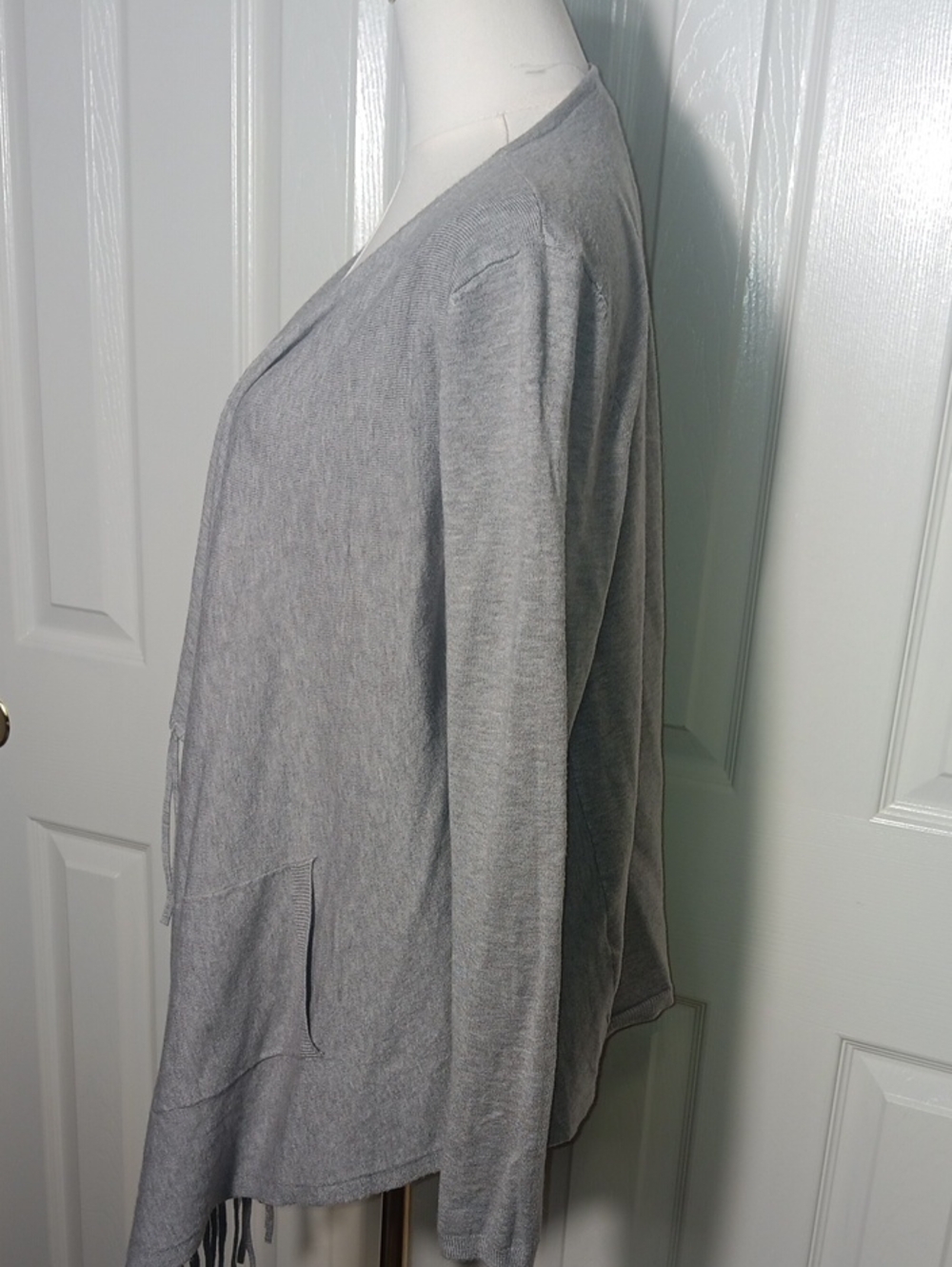 NWT Vila Milano Heather Grey Fringe Open Front Cardigan W/ Pockets - Size Small - Picture 4 of 11